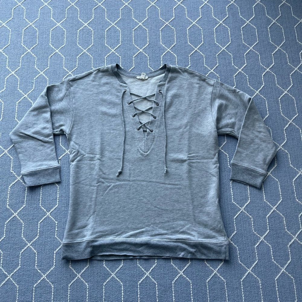 Soft Joie Gray Lace Up Pullover Sweatshirt - Size Small